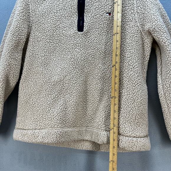 Tommy Hilfiger Sherpa Fleece Women's L Beige Quarter Zip Cozy Normcore Winter - Picture 6 of 8